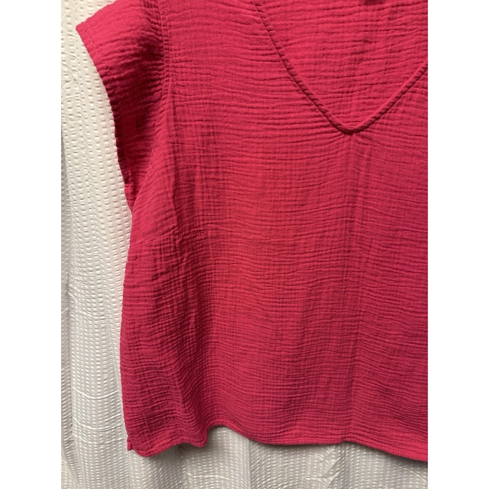 Three Dots Womens Fuchsia Cotton‎ Double Gauze Top Size XXL  V Neck Lightweight - Picture 2 of 9
